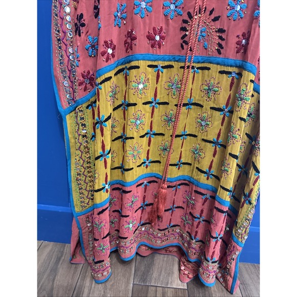 ZARA Woman Handmade Jeweled Embellished Maxi Dress Orange Yellow Size USA medium - Picture 7 of 16